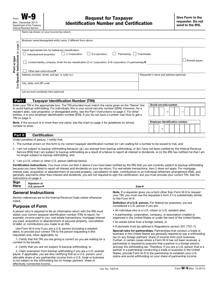 Blank W-9 Form