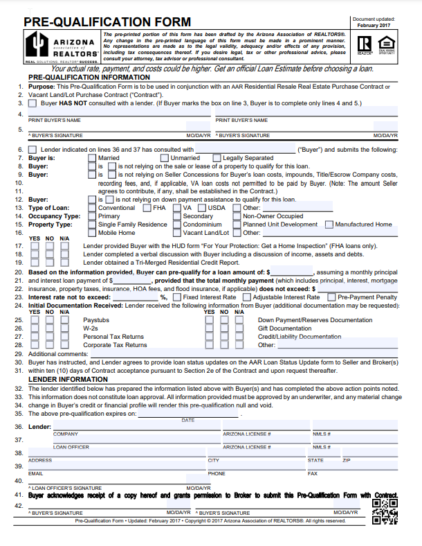 Arizona Prequalification Form "PQF"